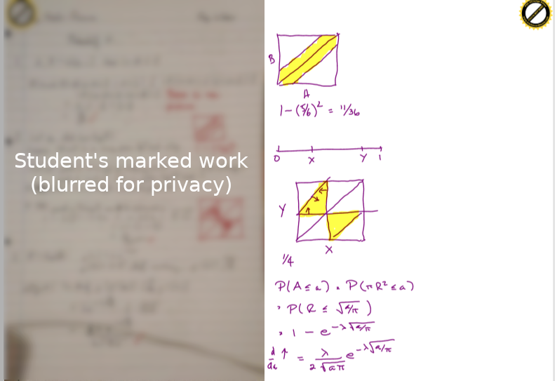 Screenshot of student work annotated in the Drawboard app, with the work on the left and white space on the right for notes