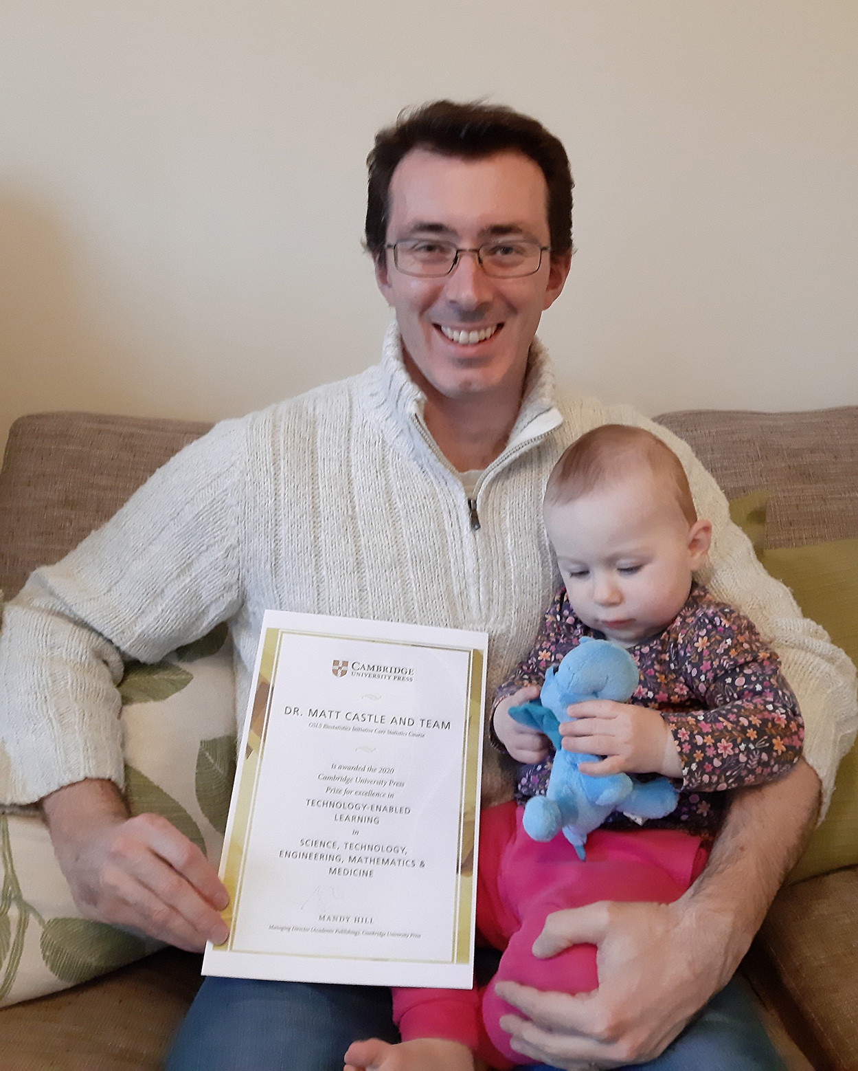 Matt Castle with his TEL Prize 2020 certificate