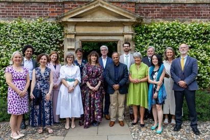 The 2026 Pilkington Prize Winners with Vice-Chancellor Deborah Prentice, Pro-Vice-Chancellor Bhaskar Vira, and the donors, at the prize ceremony at St Catharine's College in June