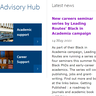 Screenshot of the Black Advisory Hub landing page, showing links through to welfare, academic, financial and career support, as wells as news and quotes from current Black students at Cambridge