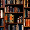 A set of bookshelves containing a variety of old books