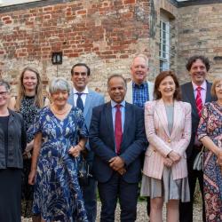 Winners of the 2024 Pilkington Prize with PVC Bhaskar Vira and VC Deborah Prentice at St John's College