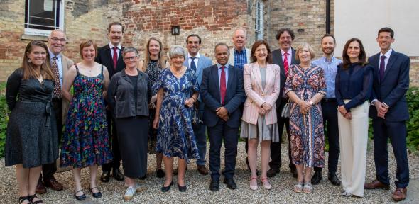 Winners of the 2024 Pilkington Prize with PVC Bhaskar Vira and VC Deborah Prentice at St John's College