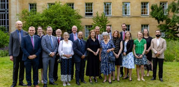 The 2025 Pilkington Prize winners with Vice-Chancellor Deborah Prentice, Pro-Vice-Chancellor Bhaskar Vira, and the donors, at the prize ceremony at Christ's College in June