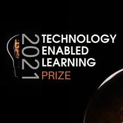 The Technology-Enabled Learning Prize 2021 logo next to a glowing filament bulb