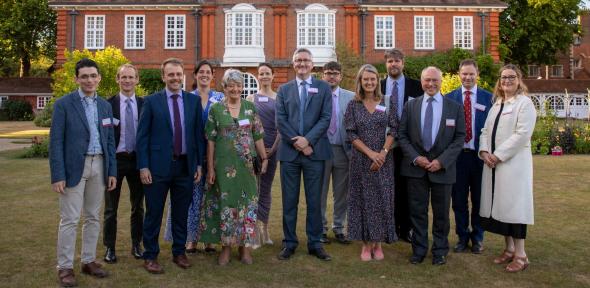 The 2022 winners of the Pilkington Prize at Newnham College for the prize-giving ceremony, with Senior Pro-Vice-Chancellor Graham Virgo and representatives of the donors Angela Cooper and Julia Clarke